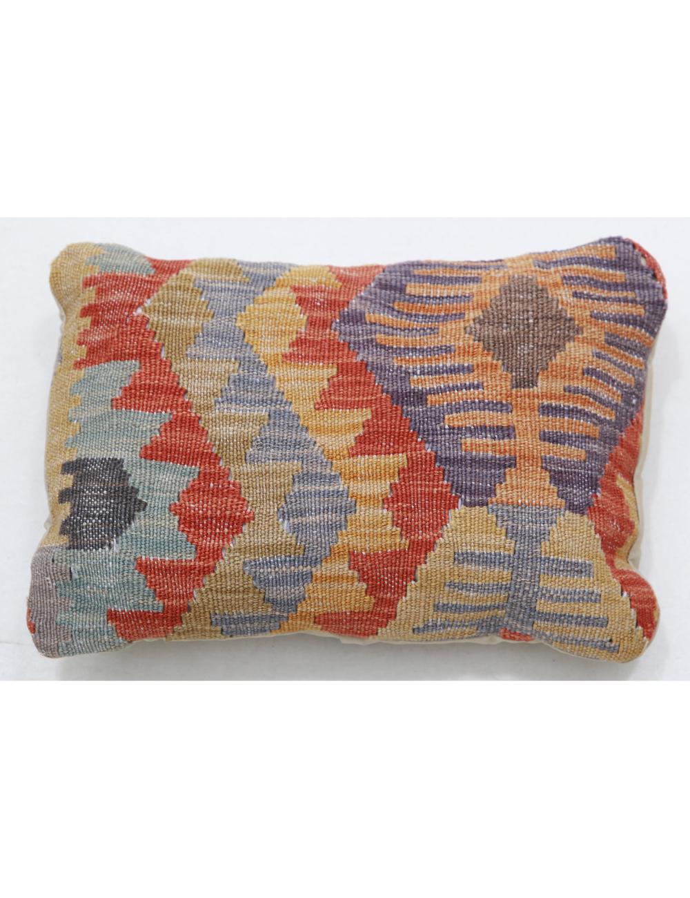 Hand Woven Tribal Multi Color Geometric Wool Pillow - 1&#39;0&#39;&#39; x 1&#39;5&#39;&#39; Arteverk Arteverk Rugs