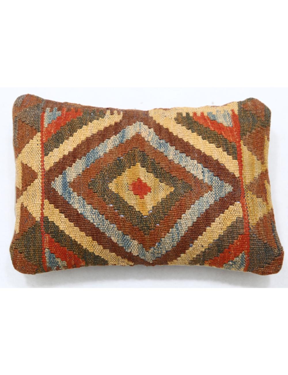 Hand Woven Tribal Multi Color Geometric Wool Pillow - 1&#39;0&#39;&#39; x 1&#39;5&#39;&#39; Arteverk Arteverk Rugs