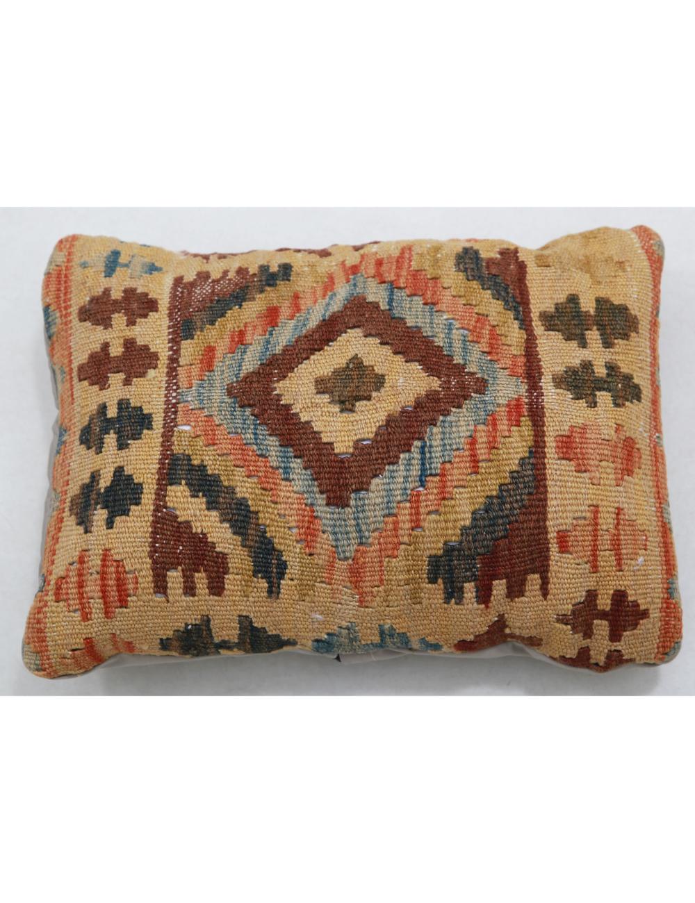 Hand Woven Tribal Multi Color Geometric Wool Pillow - 1&#39;0&#39;&#39; x 1&#39;5&#39;&#39; Arteverk Arteverk Rugs