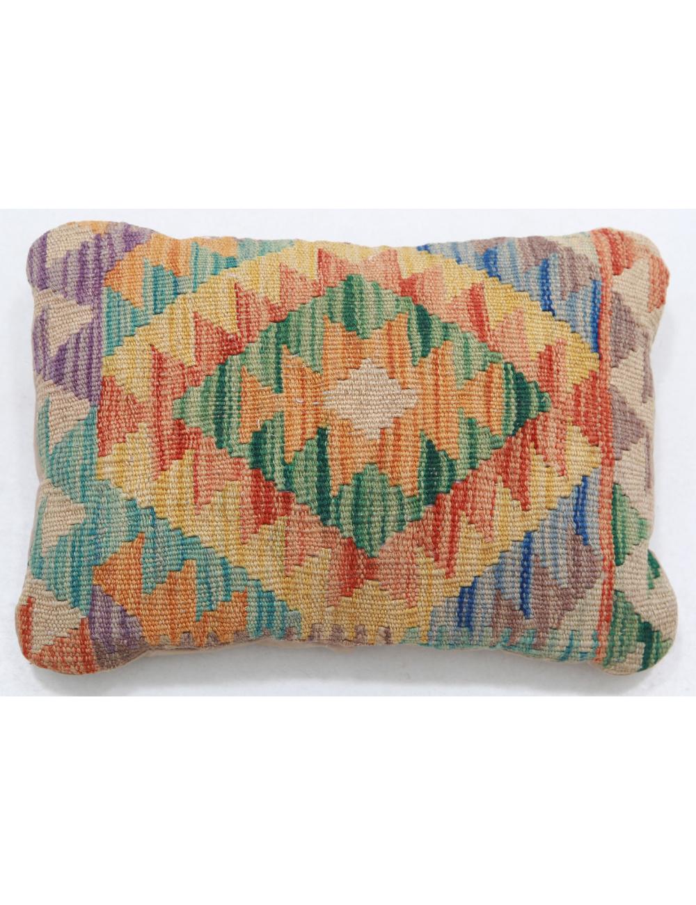 Hand Woven Tribal Multi Color Geometric Wool Pillow - 1&#39;0&#39;&#39; x 1&#39;5&#39;&#39; Arteverk Arteverk Rugs