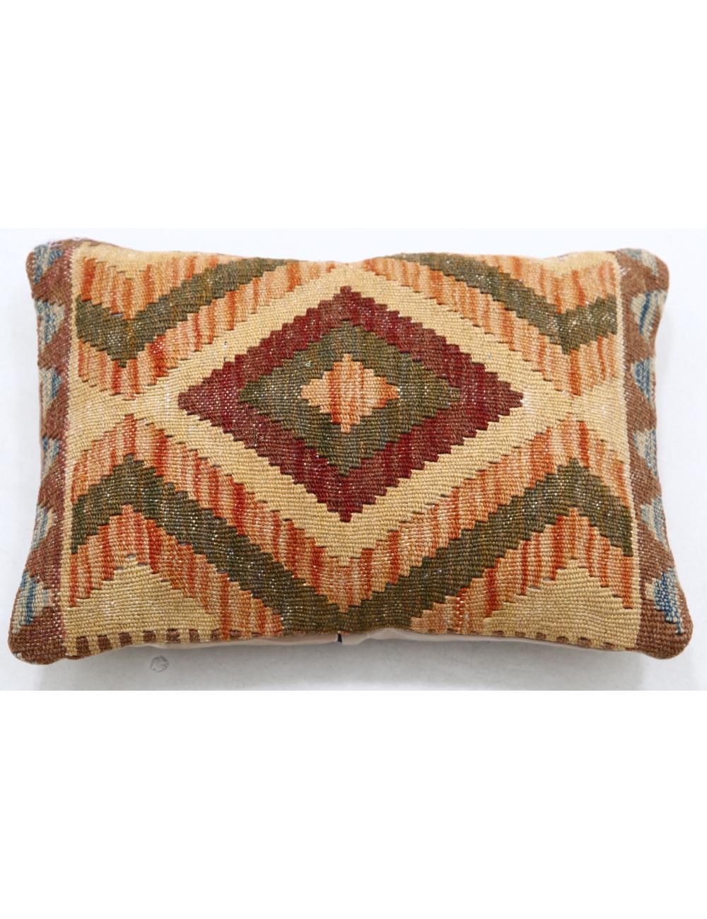 Hand Woven Tribal Multi Color Geometric Wool Pillow - 1&#39;0&#39;&#39; x 1&#39;5&#39;&#39; Arteverk Arteverk Rugs