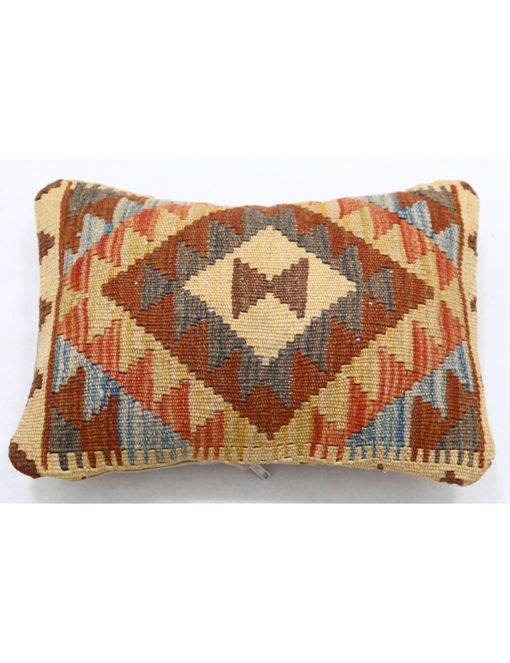 Hand Woven Tribal Multi Color Geometric Wool Pillow - 1&#39;0&#39;&#39; x 1&#39;5&#39;&#39; Arteverk Arteverk Rugs