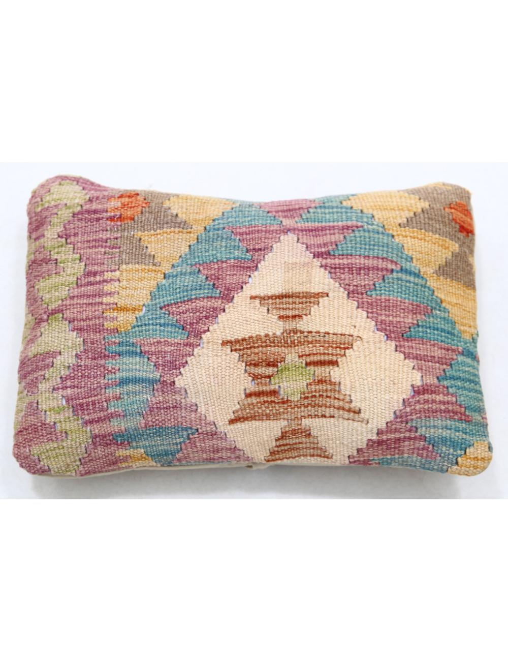 Hand Woven Tribal Multi Color Geometric Wool Pillow - 1&#39;0&#39;&#39; x 1&#39;5&#39;&#39; Arteverk Arteverk Rugs