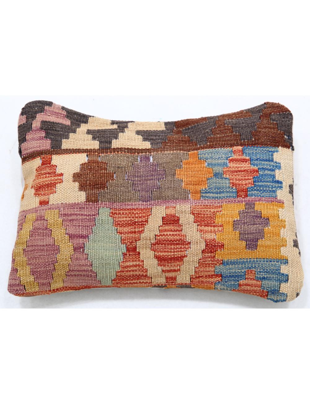 Hand Woven Tribal Multi Color Geometric Wool Pillow - 1&#39;0&#39;&#39; x 1&#39;5&#39;&#39; Arteverk Arteverk Rugs