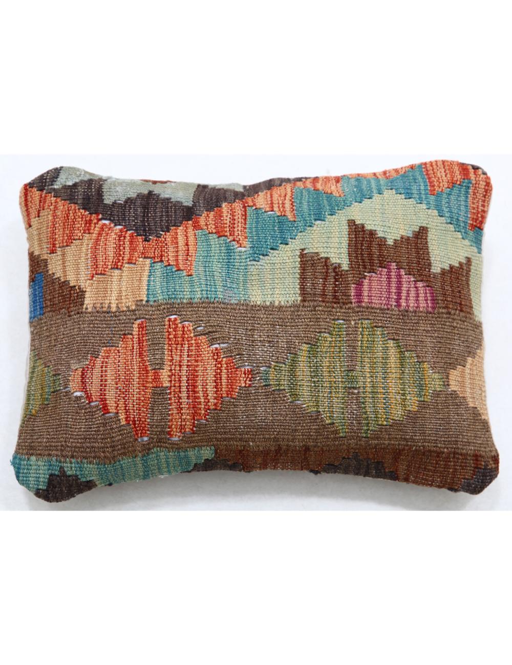 Hand Woven Tribal Multi Color Geometric Wool Pillow - 1&#39;0&#39;&#39; x 1&#39;5&#39;&#39; Arteverk Arteverk Rugs