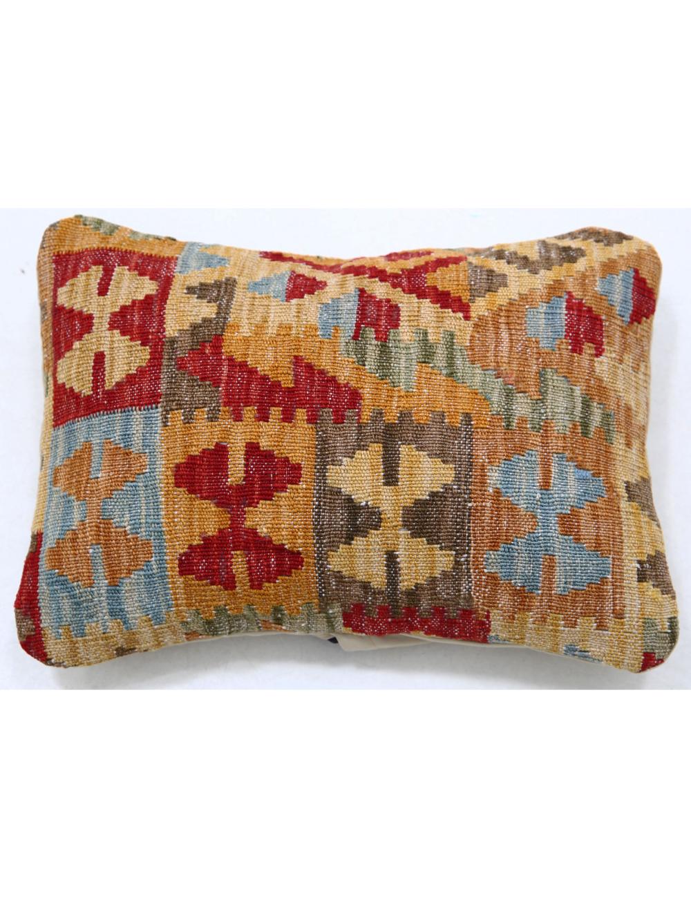 Hand Woven Tribal Multi Color Geometric Wool Pillow - 1&#39;0&#39;&#39; x 1&#39;5&#39;&#39; Arteverk Arteverk Rugs