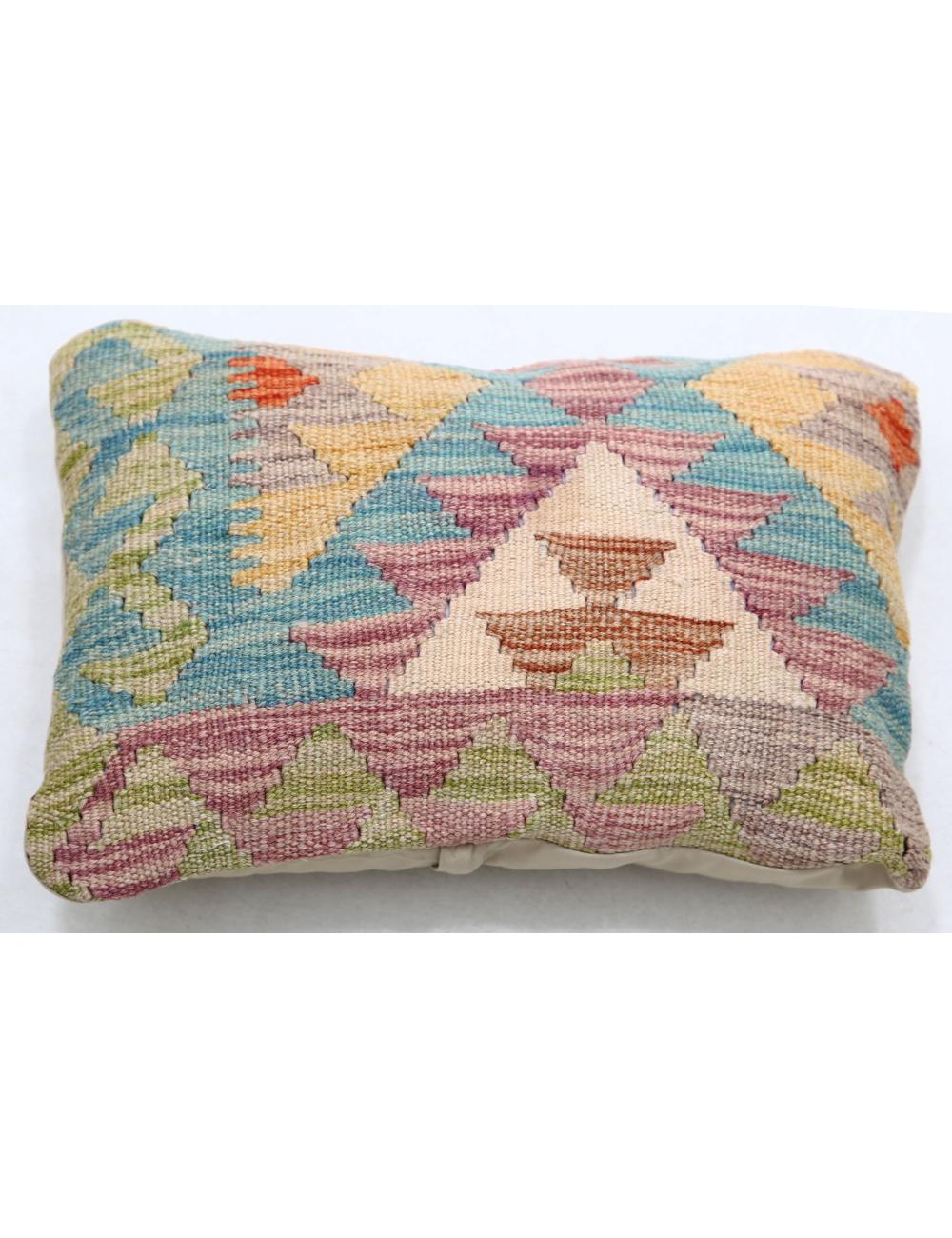 Hand Woven Tribal Multi Color Geometric Wool Pillow - 1&#39;0&#39;&#39; x 1&#39;5&#39;&#39; Arteverk Arteverk Rugs