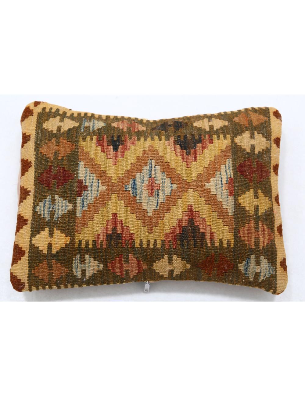 Hand Woven Tribal Multi Color Geometric Wool Pillow - 1&#39;0&#39;&#39; x 1&#39;5&#39;&#39; Arteverk Arteverk Rugs