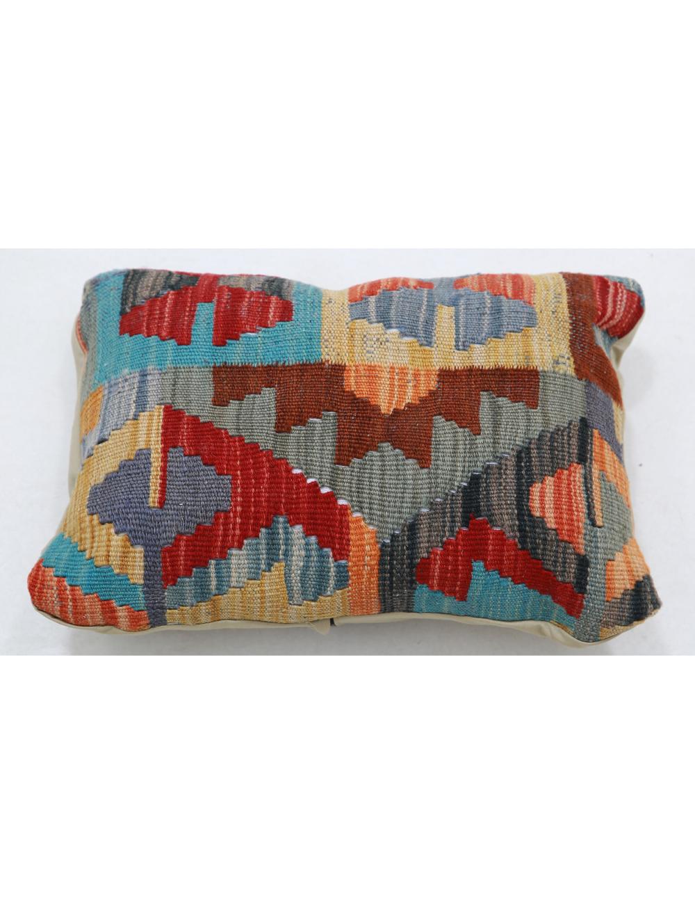 Hand Woven Tribal Multi Color Geometric Wool Pillow - 1&#39;0&#39;&#39; x 1&#39;5&#39;&#39; Arteverk Arteverk Rugs