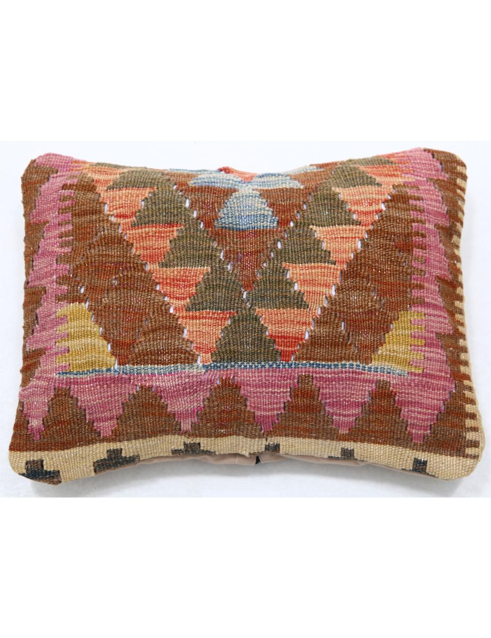 Hand Woven Tribal Multi Color Geometric Wool Pillow - 1&#39;0&#39;&#39; x 1&#39;5&#39;&#39; Arteverk Arteverk Rugs