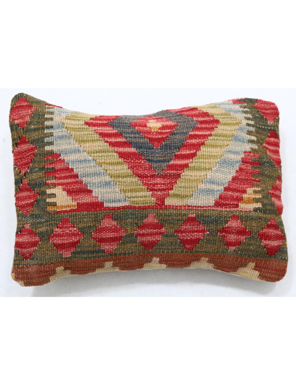 Hand Woven Tribal Multi Color Geometric Wool Pillow - 1&#39;0&#39;&#39; x 1&#39;5&#39;&#39; Arteverk Arteverk Rugs