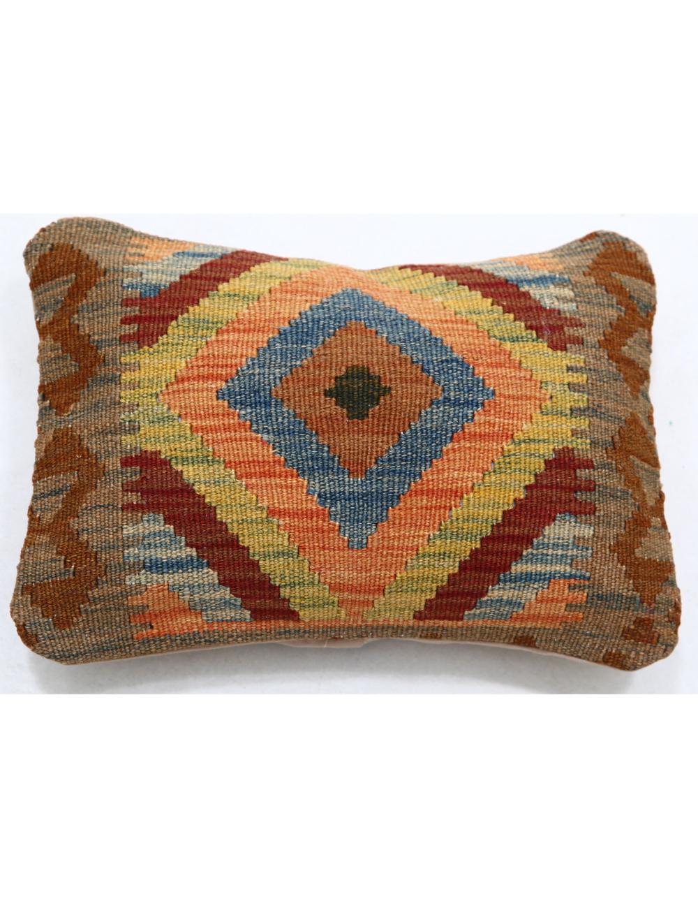 Hand Woven Tribal Multi Color Geometric Wool Pillow - 1&#39;0&#39;&#39; x 1&#39;5&#39;&#39; Arteverk Arteverk Rugs