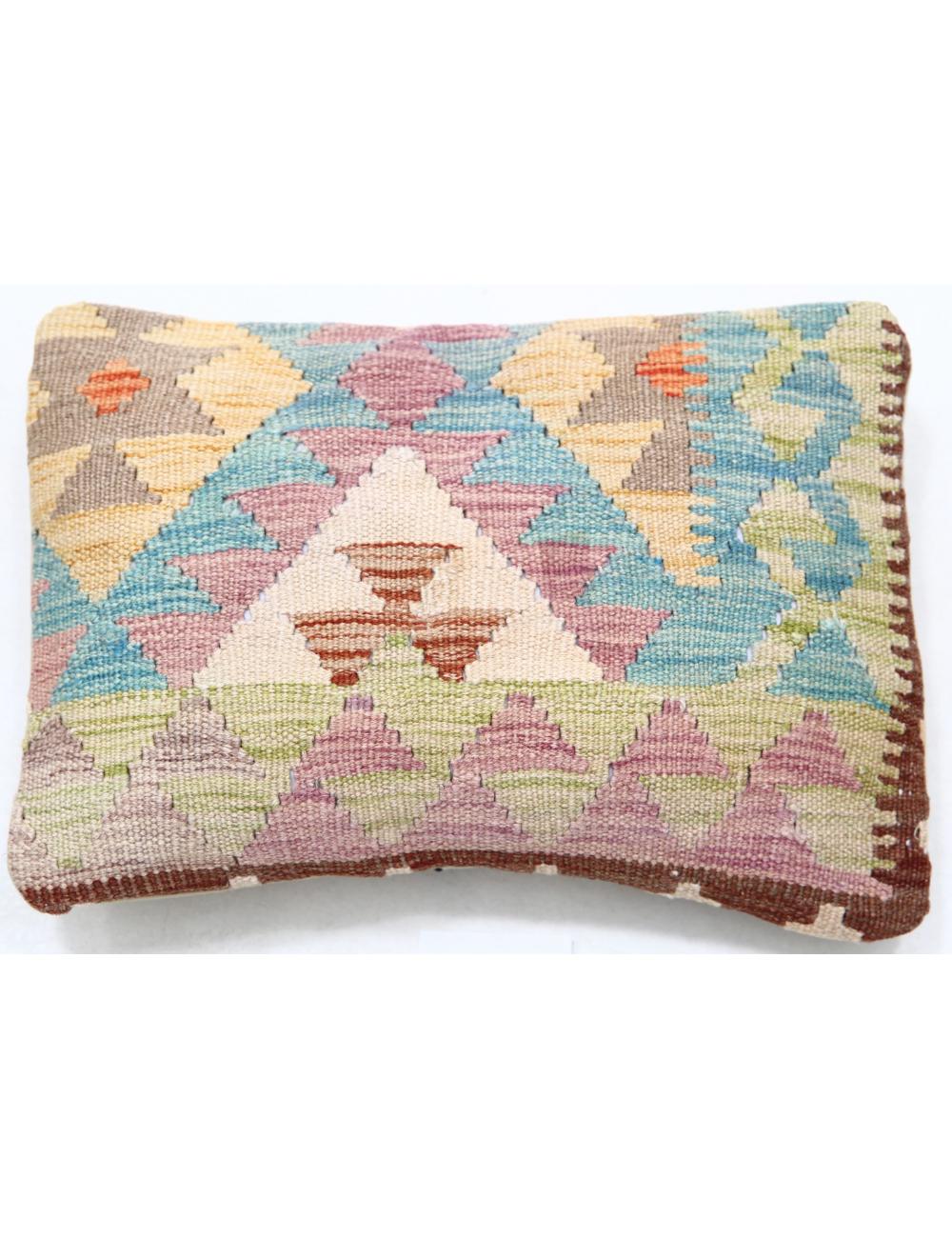 Hand Woven Tribal Multi Color Geometric Wool Pillow - 1&#39;0&#39;&#39; x 1&#39;5&#39;&#39; Arteverk Arteverk Rugs