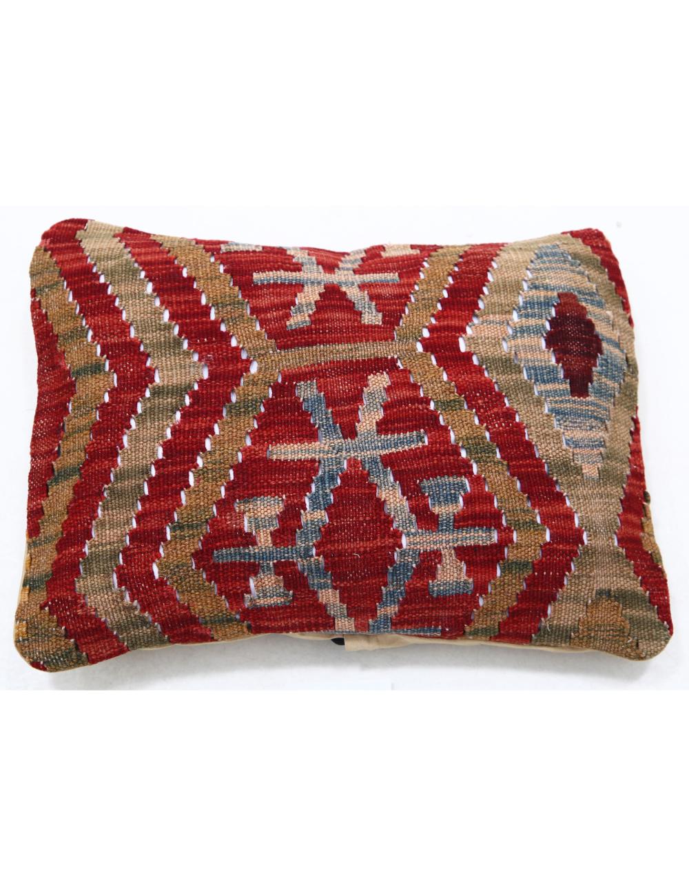 Hand Woven Tribal Multi Color Geometric Wool Pillow - 1&#39;0&#39;&#39; x 1&#39;5&#39;&#39; Arteverk Arteverk Rugs