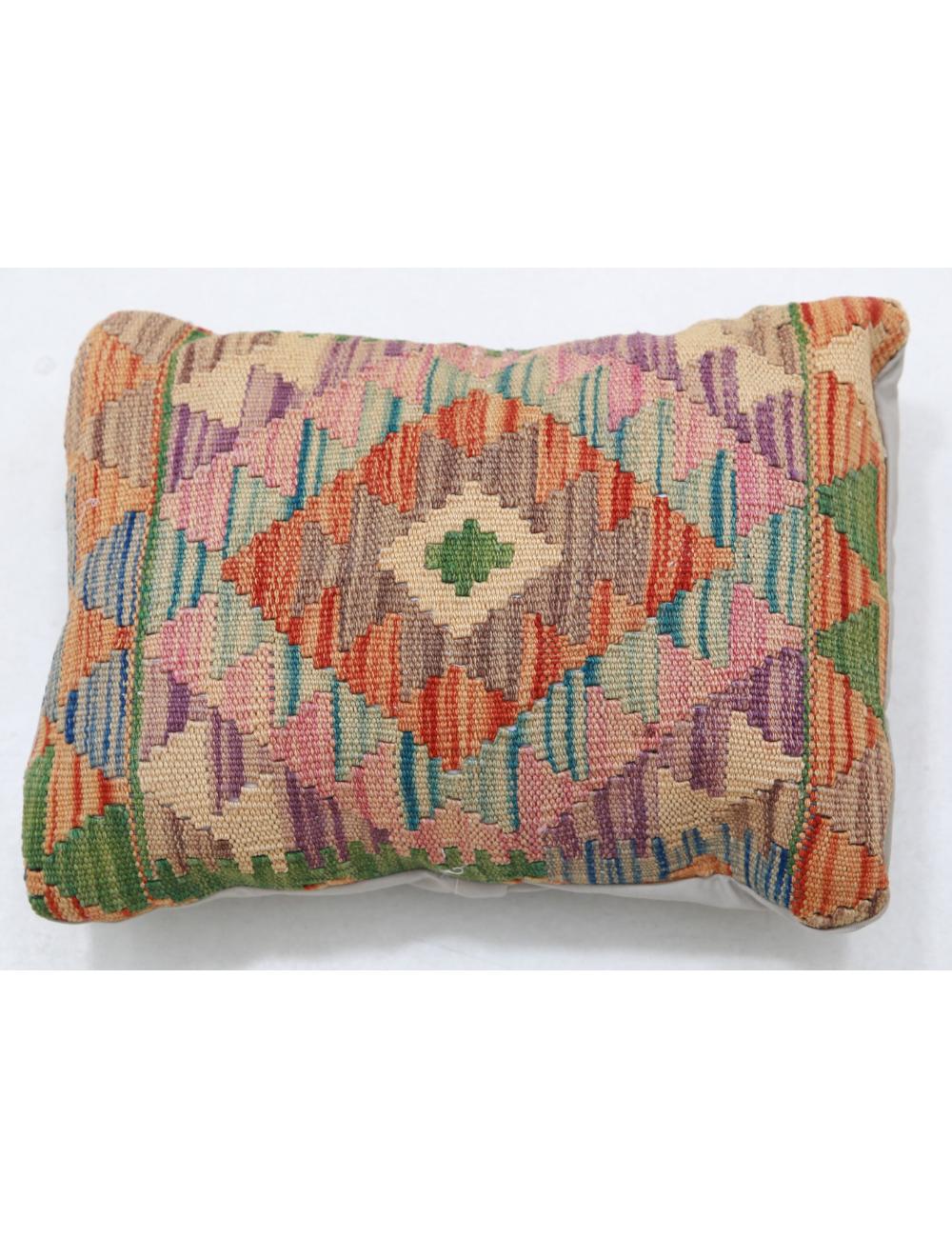 Hand Woven Tribal Multi Color Geometric Wool Pillow - 1&#39;0&#39;&#39; x 1&#39;5&#39;&#39; Arteverk Arteverk Rugs