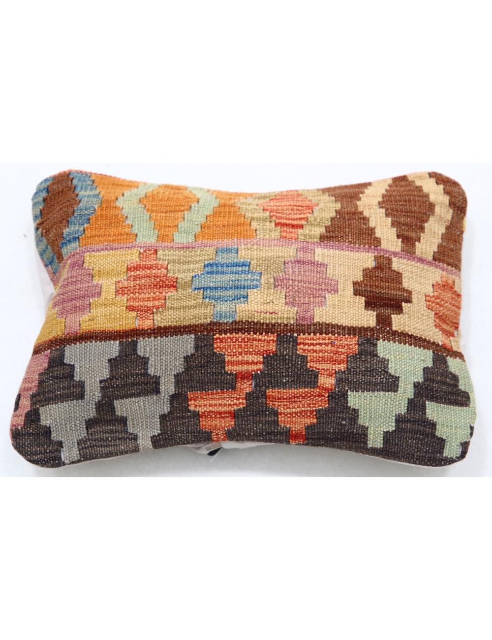 Hand Woven Tribal Multi Color Geometric Wool Pillow - 1&#39;0&#39;&#39; x 1&#39;5&#39;&#39; Arteverk Arteverk Rugs