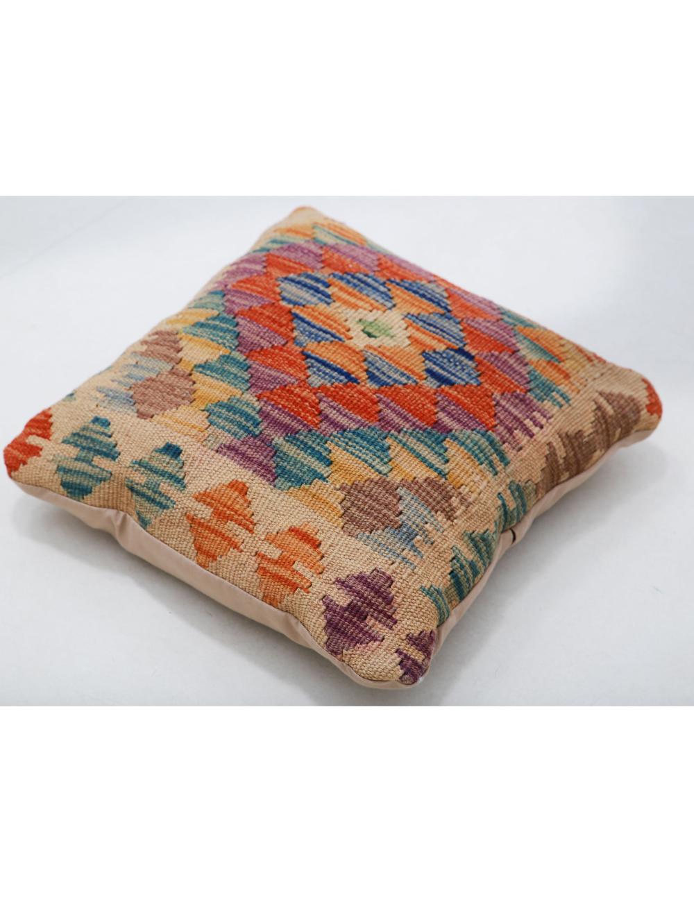 Hand Woven Tribal Multi Color Geometric Wool Pillow - 1'5'' x 1'5'' Arteverk Arteverk Rugs