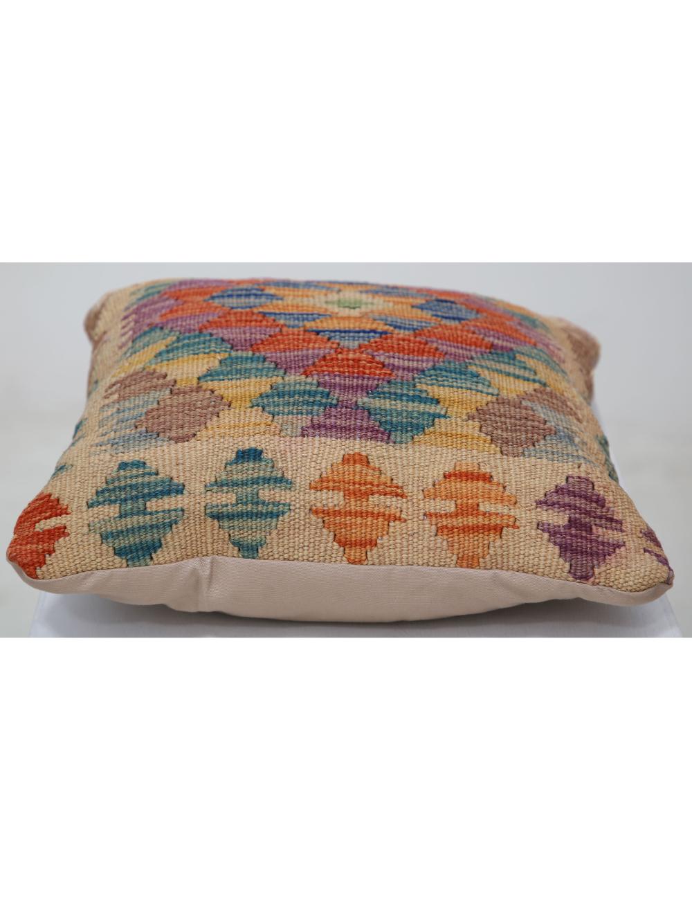 Hand Woven Tribal Multi Color Geometric Wool Pillow - 1'5'' x 1'5'' Arteverk Arteverk Rugs