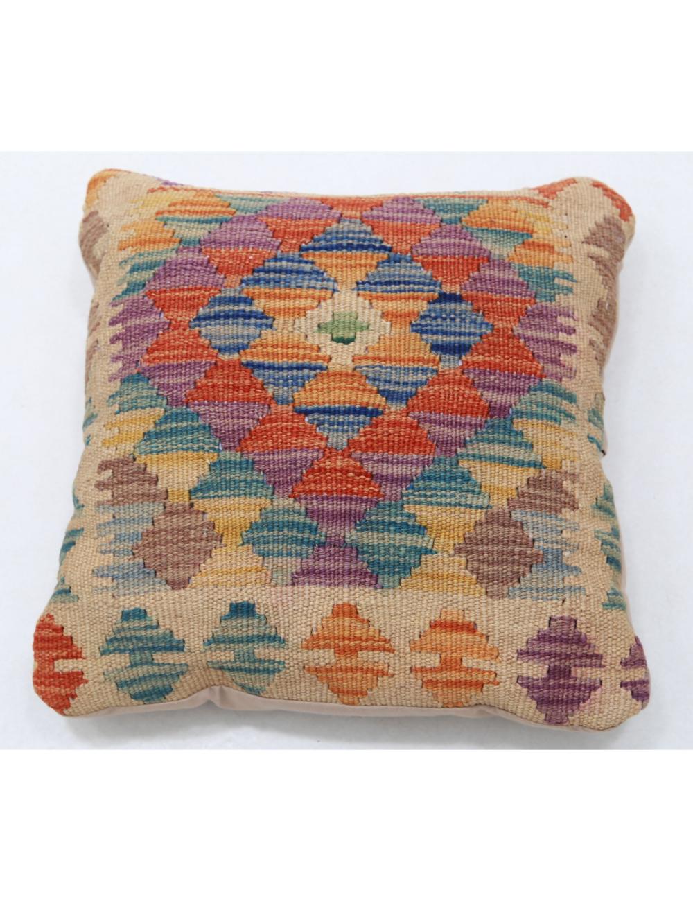 Hand Woven Tribal Multi Color Geometric Wool Pillow - 1&#39;5&#39;&#39; x 1&#39;5&#39;&#39; Arteverk Arteverk Rugs