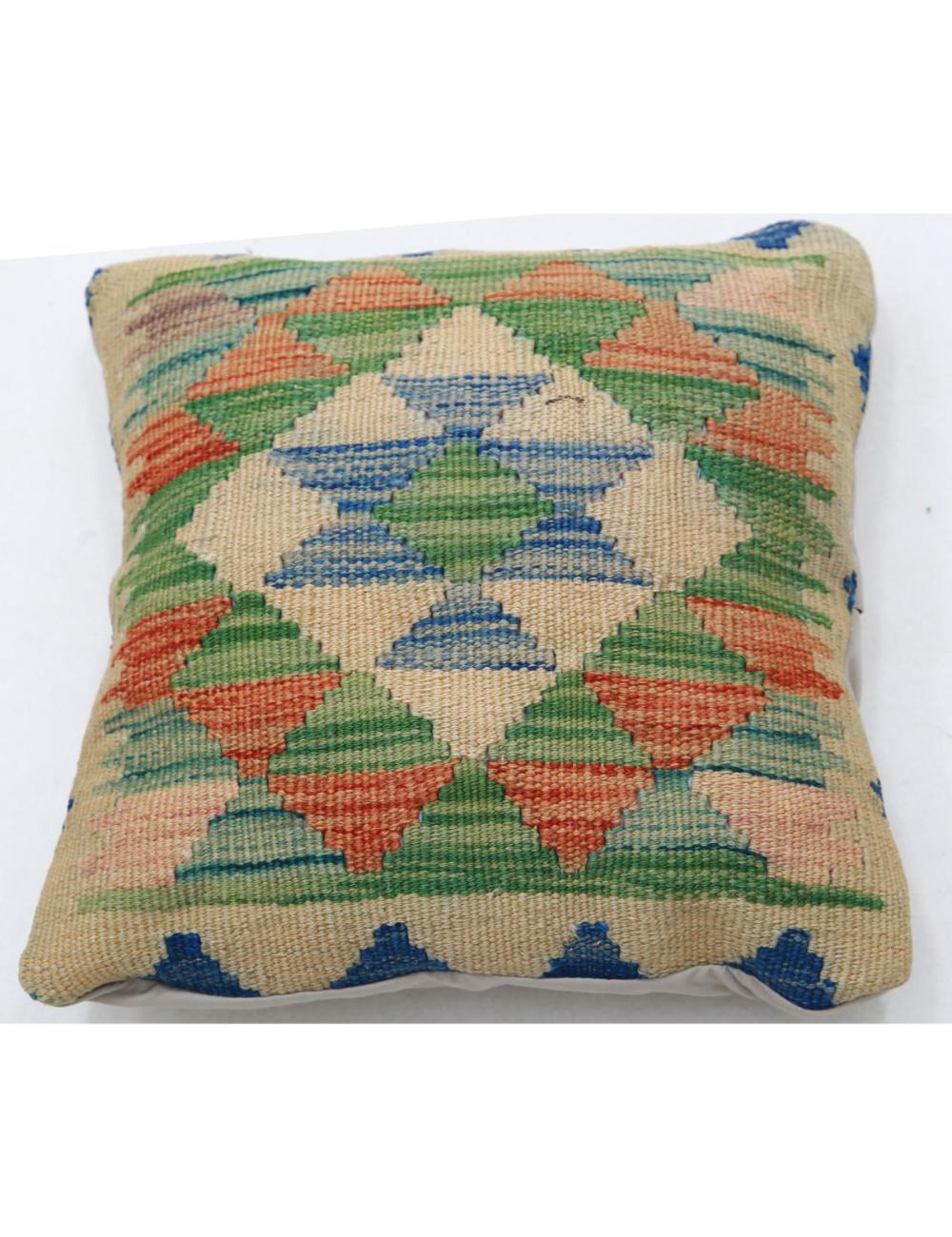 Hand Woven Tribal Multi Color Geometric Wool Pillow - 1&#39;5&#39;&#39; x 1&#39;5&#39;&#39; Arteverk Arteverk Rugs