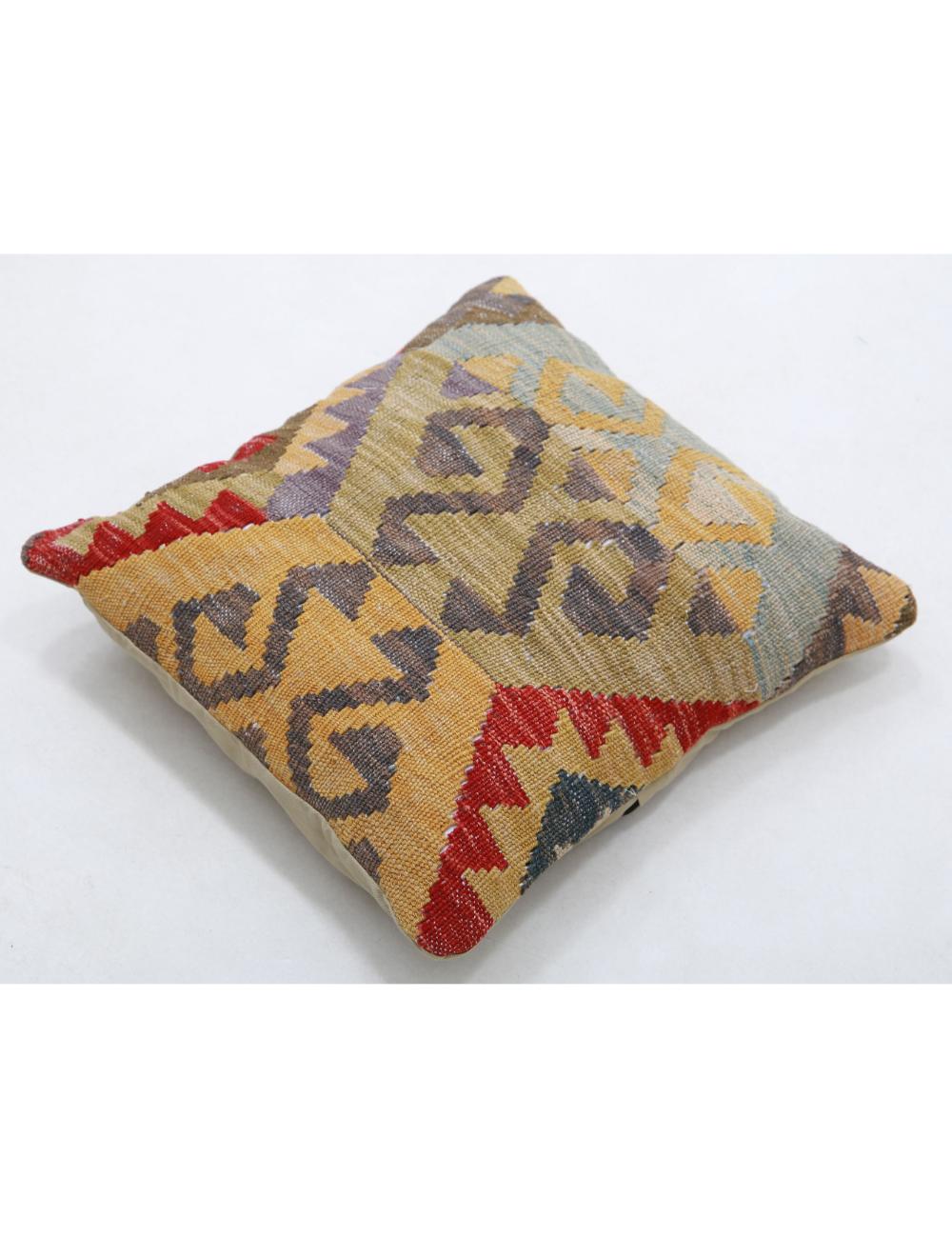 Hand Woven Tribal Multi Color Geometric Wool Pillow - 1'5'' x 1'5'' Arteverk Arteverk Rugs