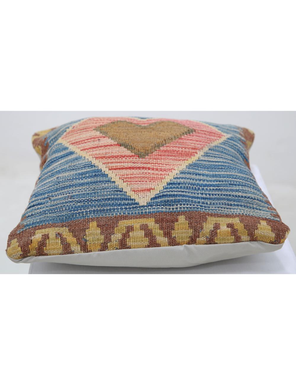 Hand Woven Tribal Multi Color Geometric Wool Pillow - 1'5'' x 1'5'' Arteverk Arteverk Rugs