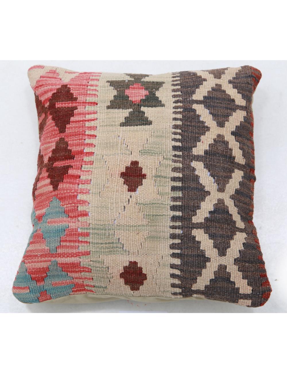 Hand Woven Tribal Multi Color Geometric Wool Pillow - 1&#39;5&#39;&#39; x 1&#39;5&#39;&#39; Arteverk Arteverk Rugs