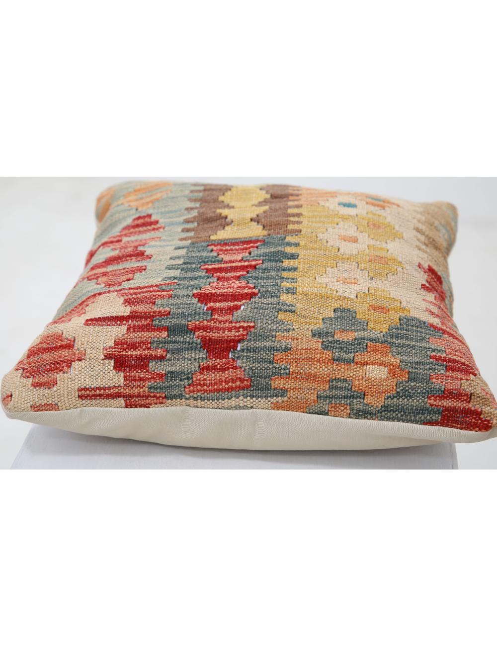 Hand Woven Tribal Multi Color Geometric Wool Pillow - 1'5'' x 1'5'' Arteverk Arteverk Rugs