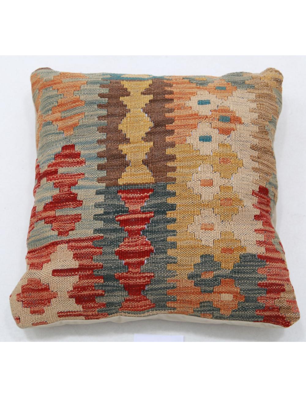 Hand Woven Tribal Multi Color Geometric Wool Pillow - 1&#39;5&#39;&#39; x 1&#39;5&#39;&#39; Arteverk Arteverk Rugs