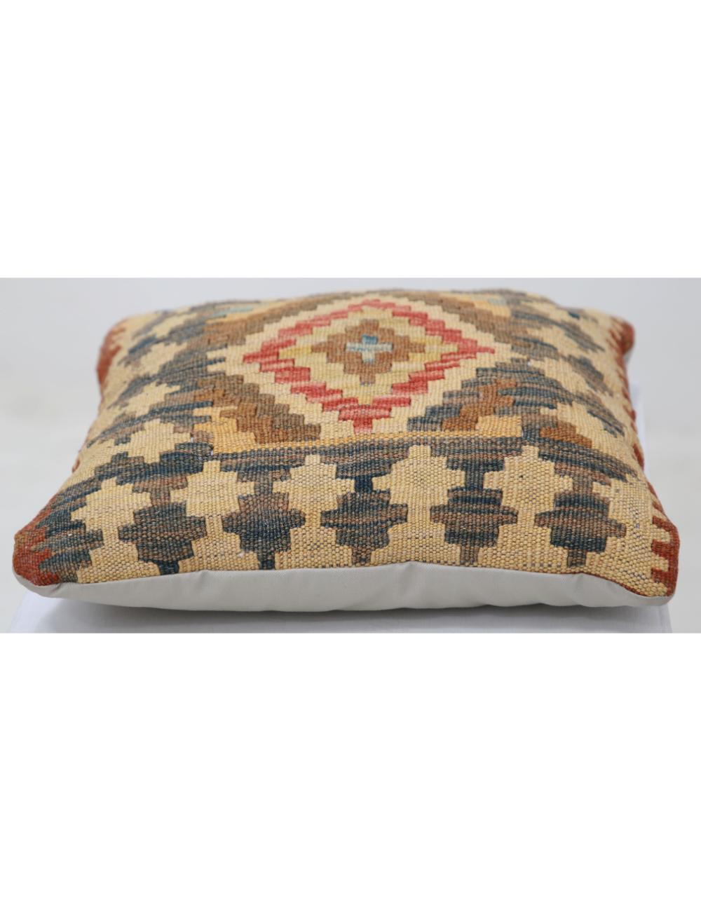 Hand Woven Tribal Multi Color Geometric Wool Pillow - 1'5'' x 1'5'' Arteverk Arteverk Rugs