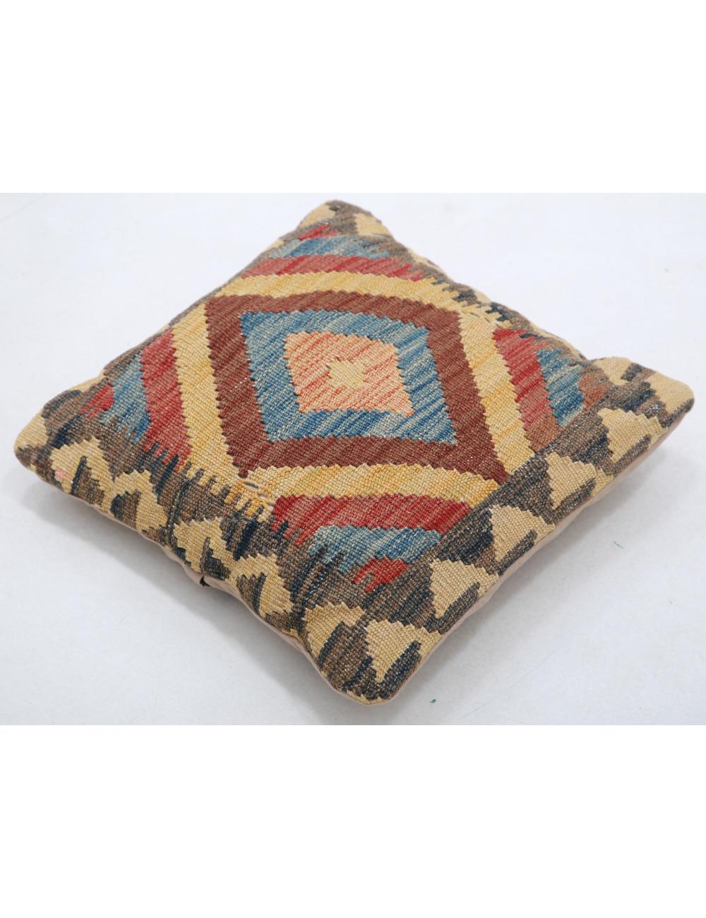 Hand Woven Tribal Multi Color Geometric Wool Pillow - 1'5'' x 1'5'' Arteverk Arteverk Rugs