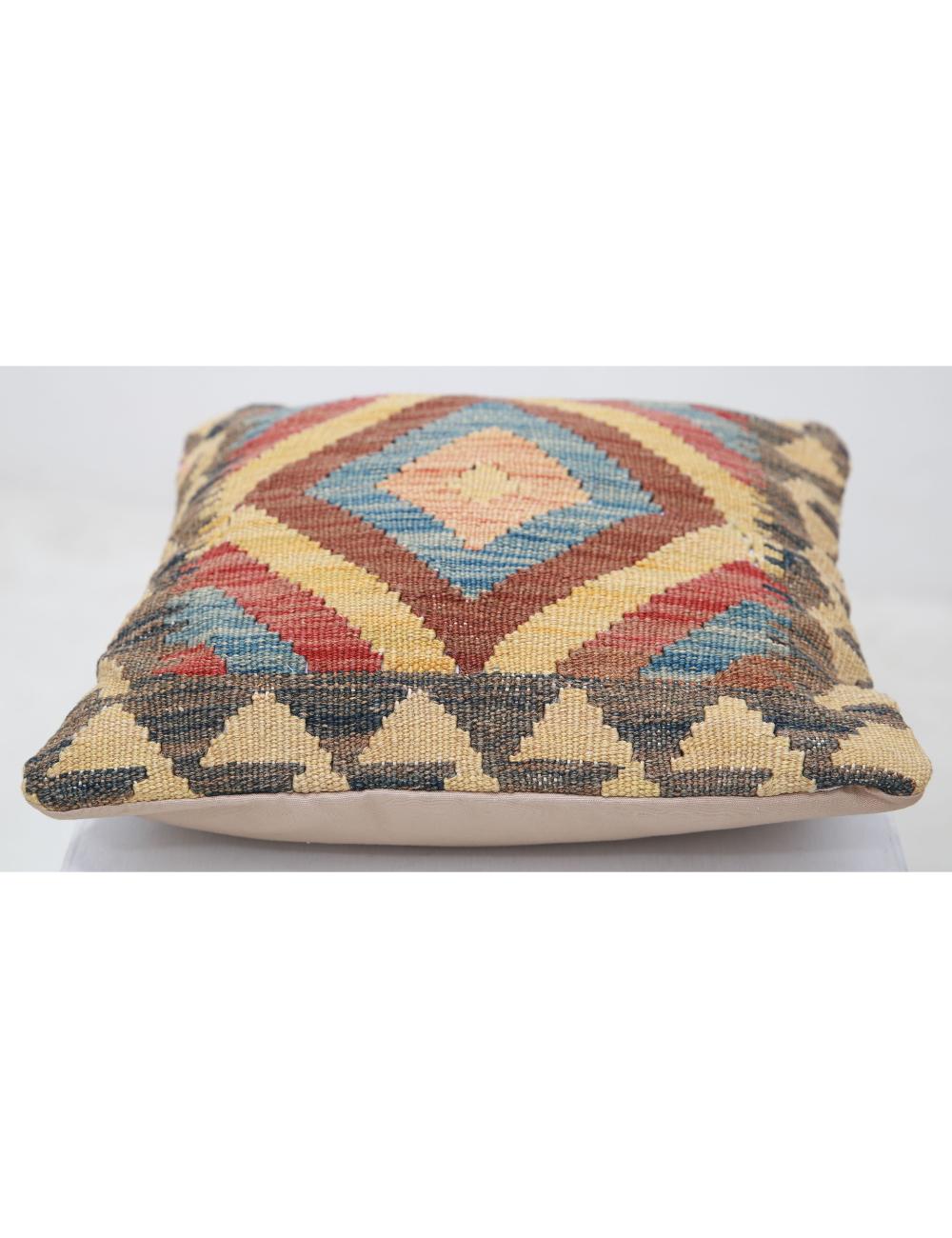 Hand Woven Tribal Multi Color Geometric Wool Pillow - 1'5'' x 1'5'' Arteverk Arteverk Rugs