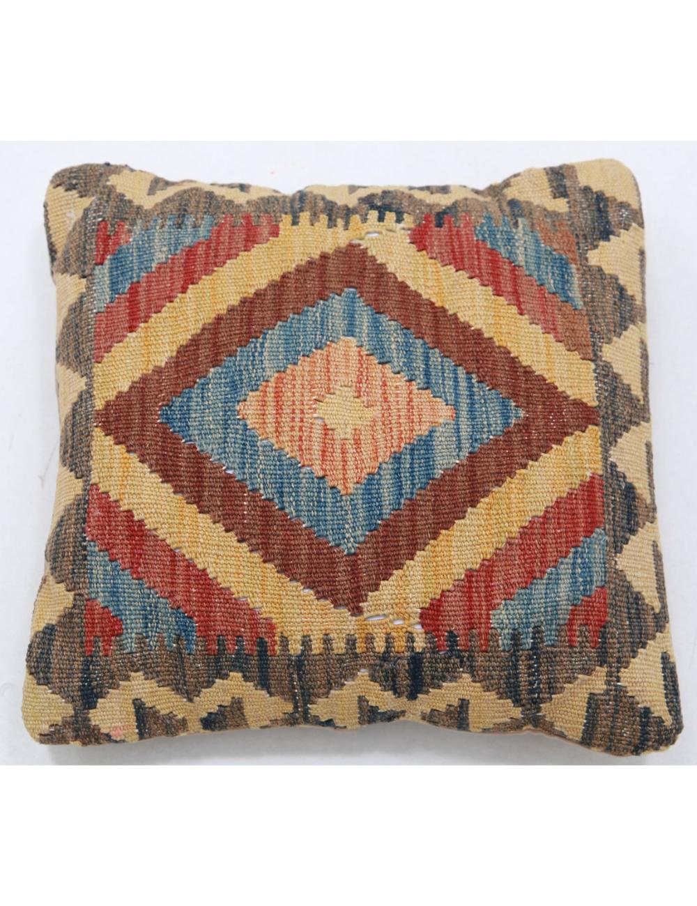 Hand Woven Tribal Multi Color Geometric Wool Pillow - 1&#39;5&#39;&#39; x 1&#39;5&#39;&#39; Arteverk Arteverk Rugs