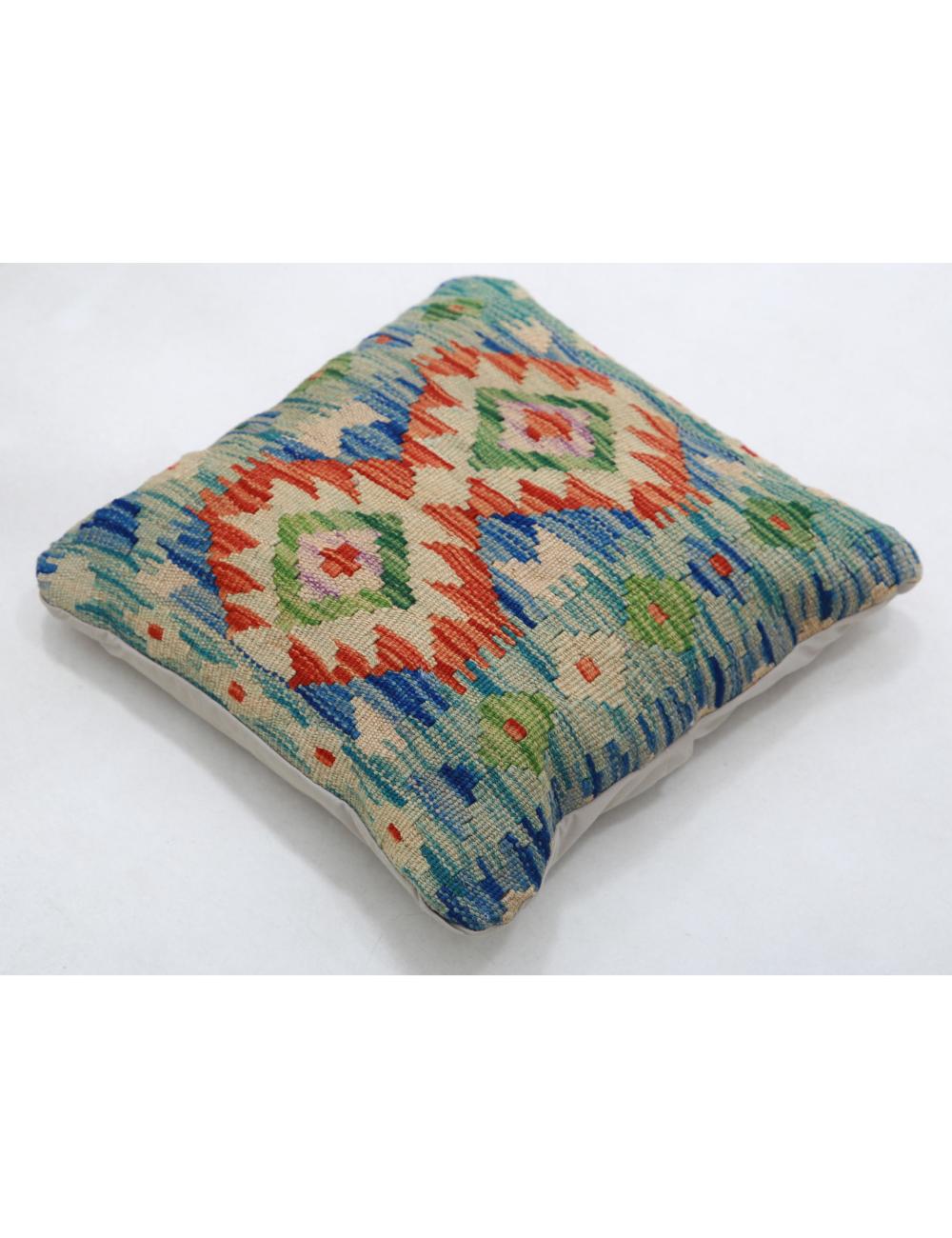 Hand Woven Tribal Multi Color Geometric Wool Pillow - 1'5'' x 1'5'' Arteverk Arteverk Rugs