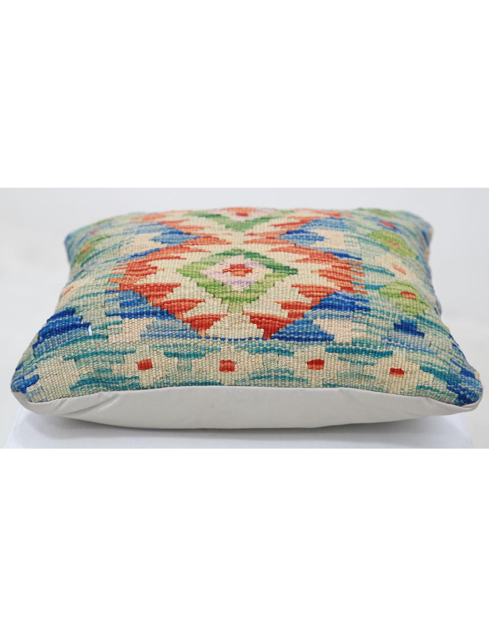 Hand Woven Tribal Multi Color Geometric Wool Pillow - 1'5'' x 1'5'' Arteverk Arteverk Rugs