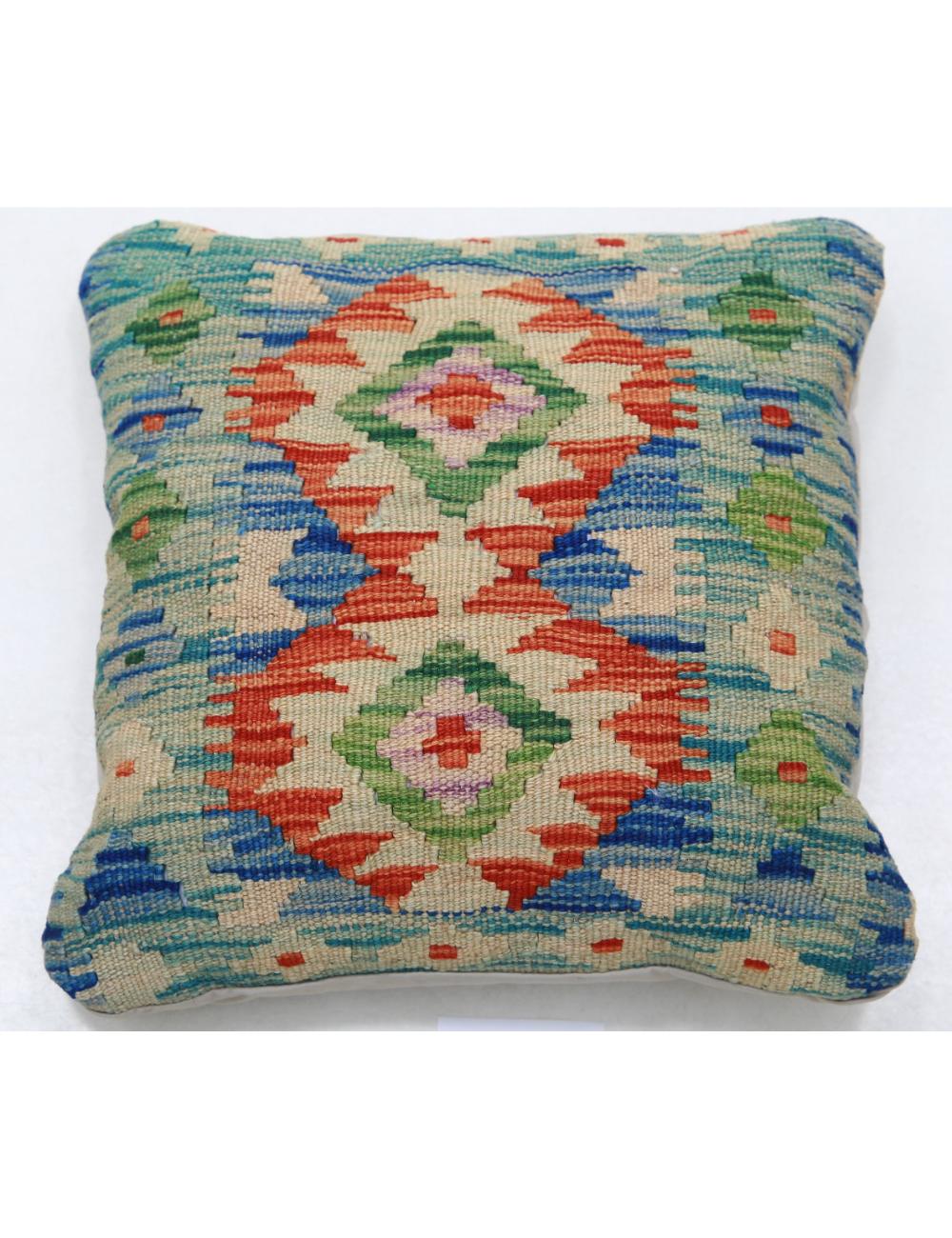 Hand Woven Tribal Multi Color Geometric Wool Pillow - 1&#39;5&#39;&#39; x 1&#39;5&#39;&#39; Arteverk Arteverk Rugs