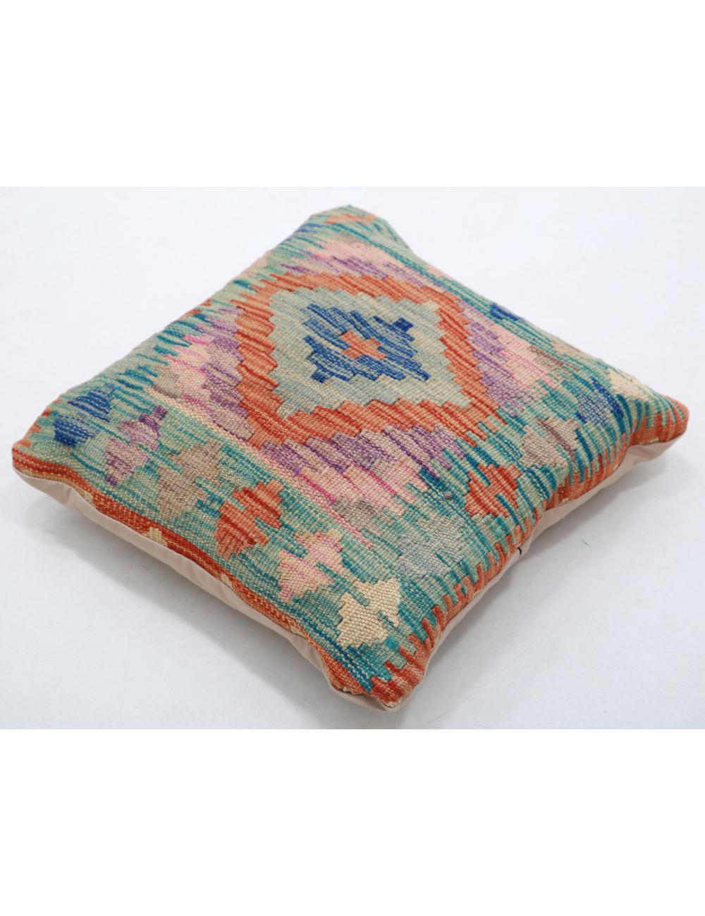 Hand Woven Tribal Multi Color Geometric Wool Pillow - 1'5'' x 1'5'' Arteverk Arteverk Rugs