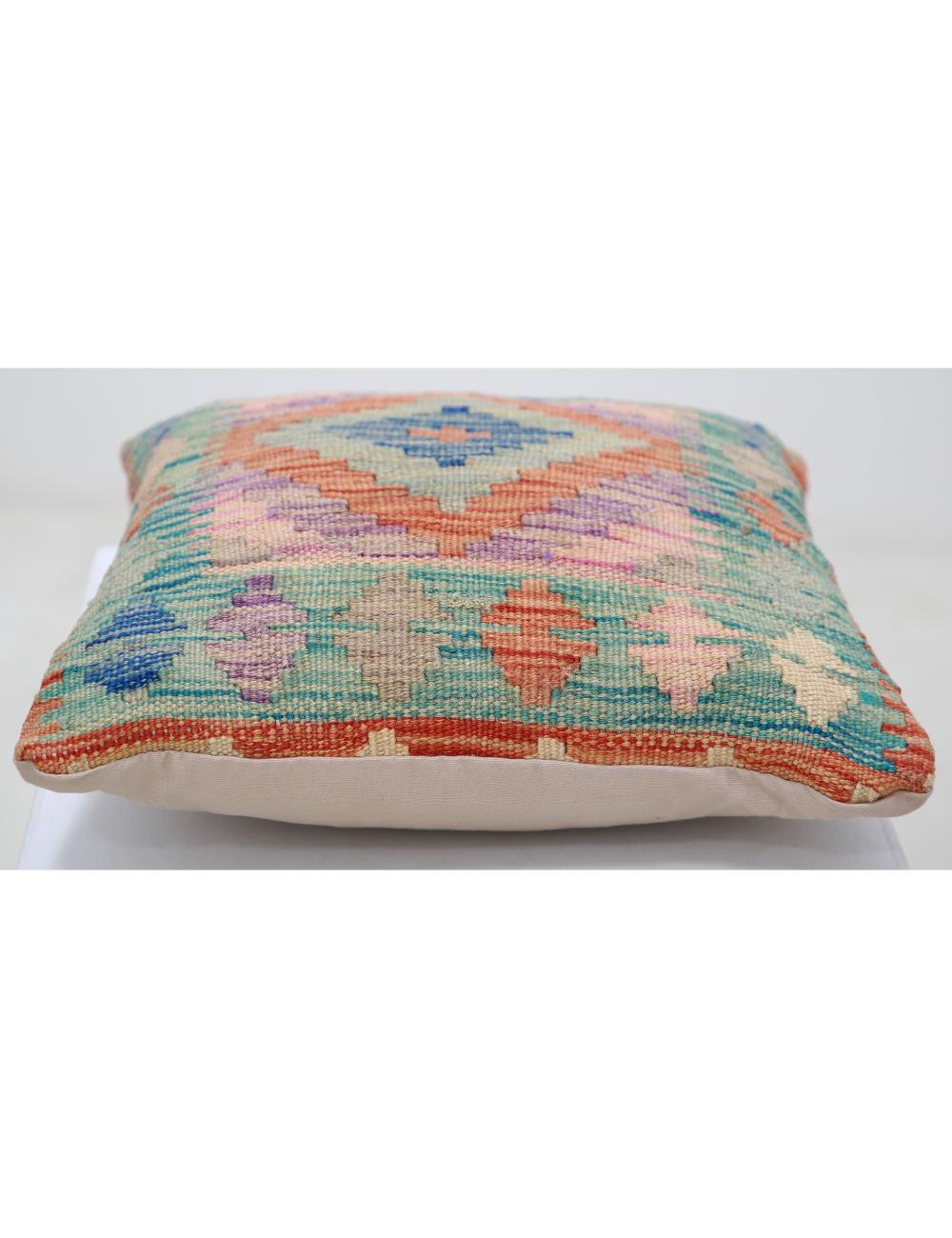 Hand Woven Tribal Multi Color Geometric Wool Pillow - 1'5'' x 1'5'' Arteverk Arteverk Rugs