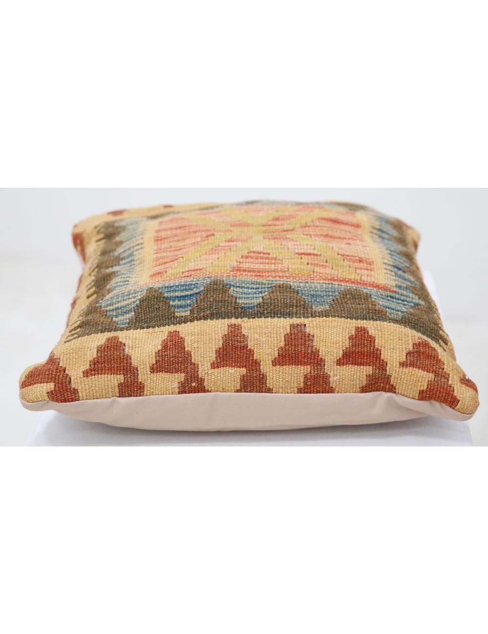 Hand Woven Tribal Multi Color Geometric Wool Pillow - 1'5'' x 1'5'' Arteverk Arteverk Rugs