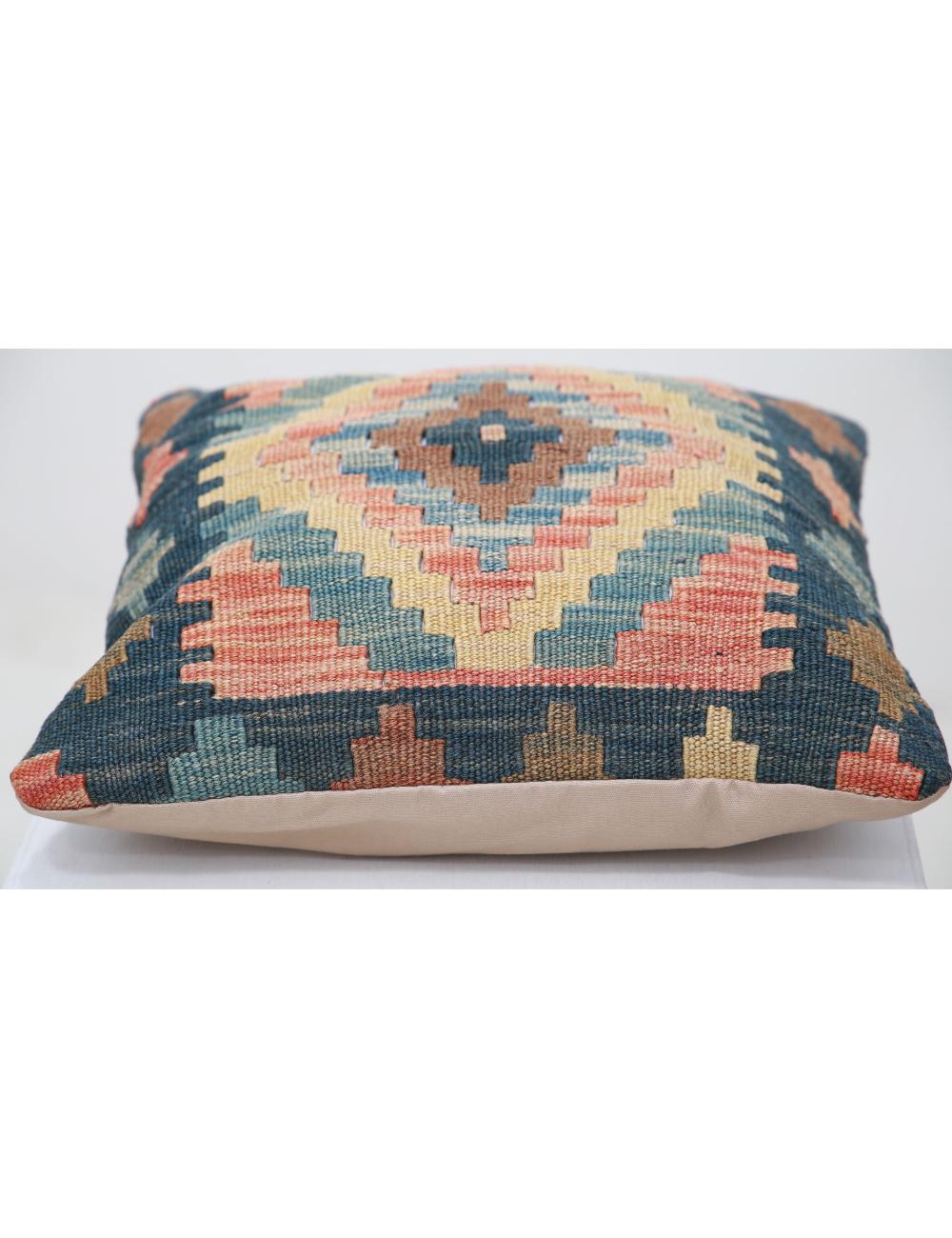 Hand Woven Tribal Multi Color Geometric Wool Pillow - 1'5'' x 1'5'' Arteverk Arteverk Rugs