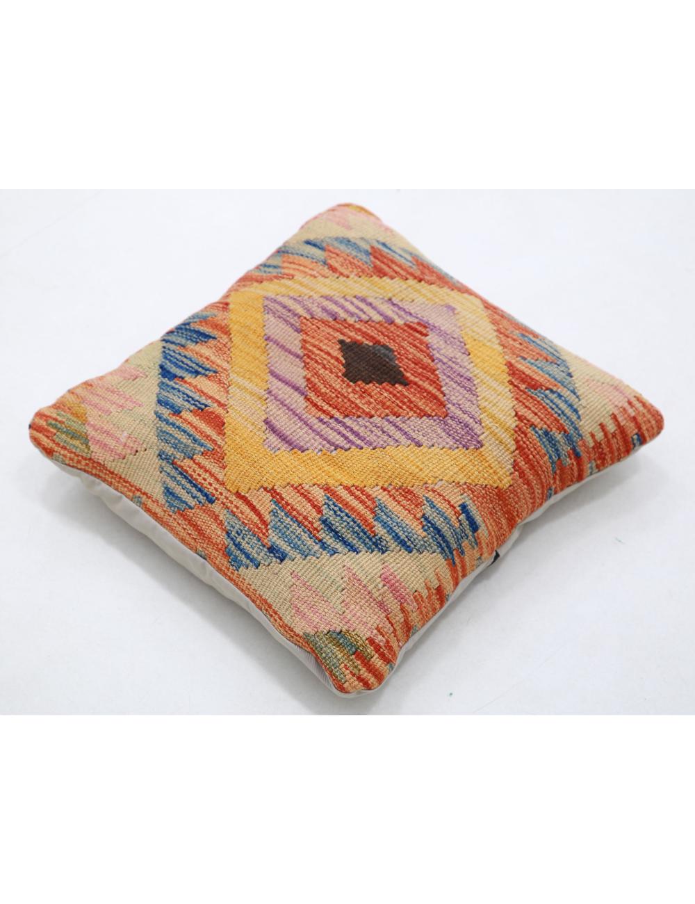 Hand Woven Tribal Multi Color Geometric Wool Pillow - 1'5'' x 1'5'' Arteverk Arteverk Rugs