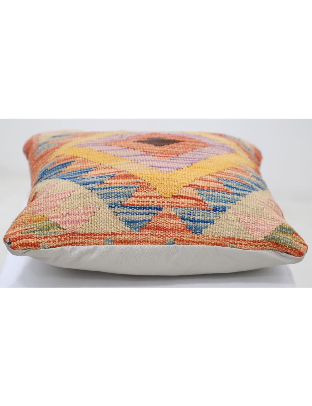 Hand Woven Tribal Multi Color Geometric Wool Pillow - 1'5'' x 1'5'' Arteverk Arteverk Rugs