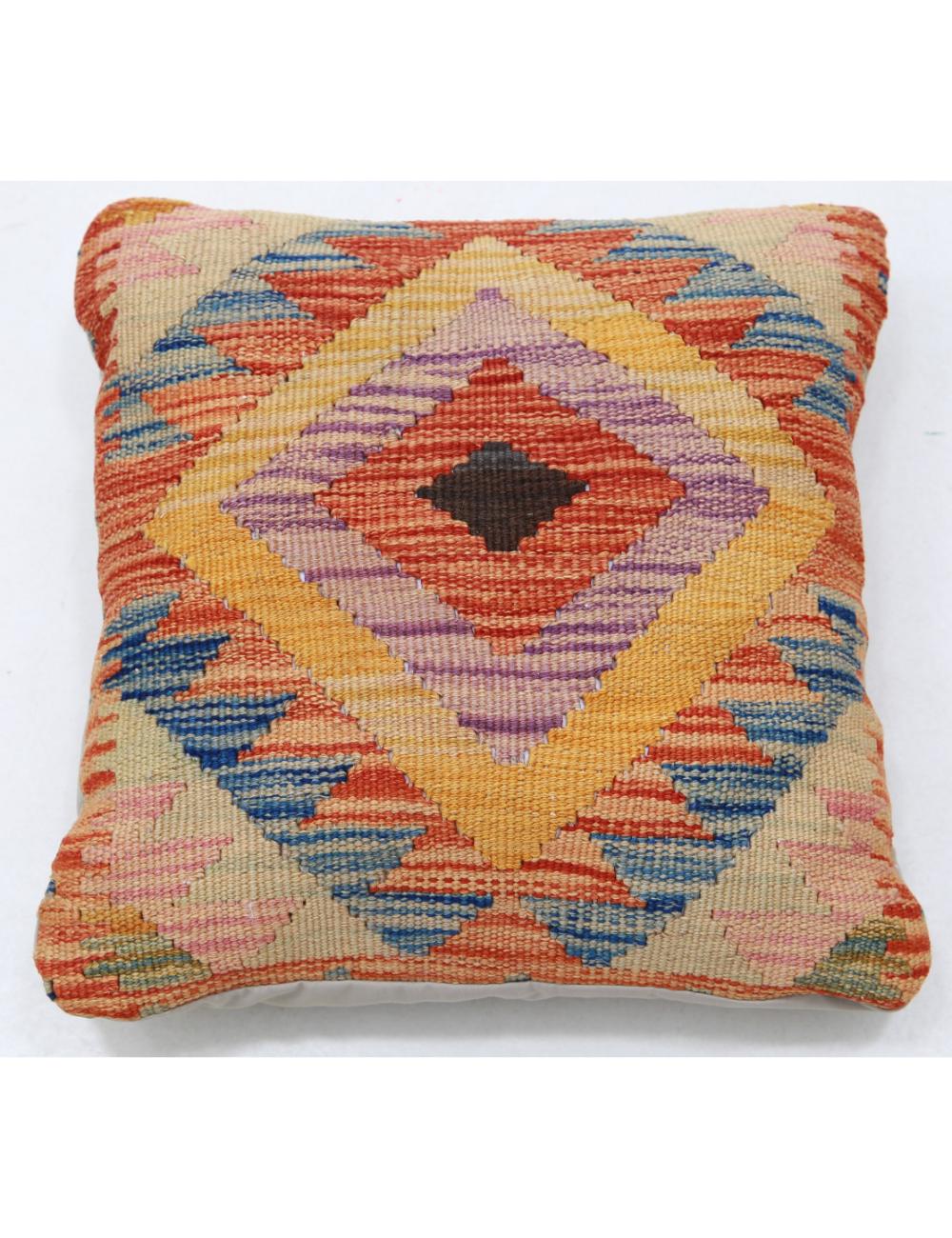 Hand Woven Tribal Multi Color Geometric Wool Pillow - 1&#39;5&#39;&#39; x 1&#39;5&#39;&#39; Arteverk Arteverk Rugs