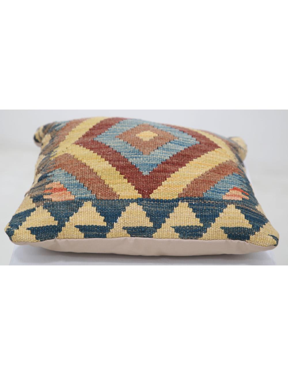 Hand Woven Tribal Multi Color Geometric Wool Pillow - 1'5'' x 1'5'' Arteverk Arteverk Rugs