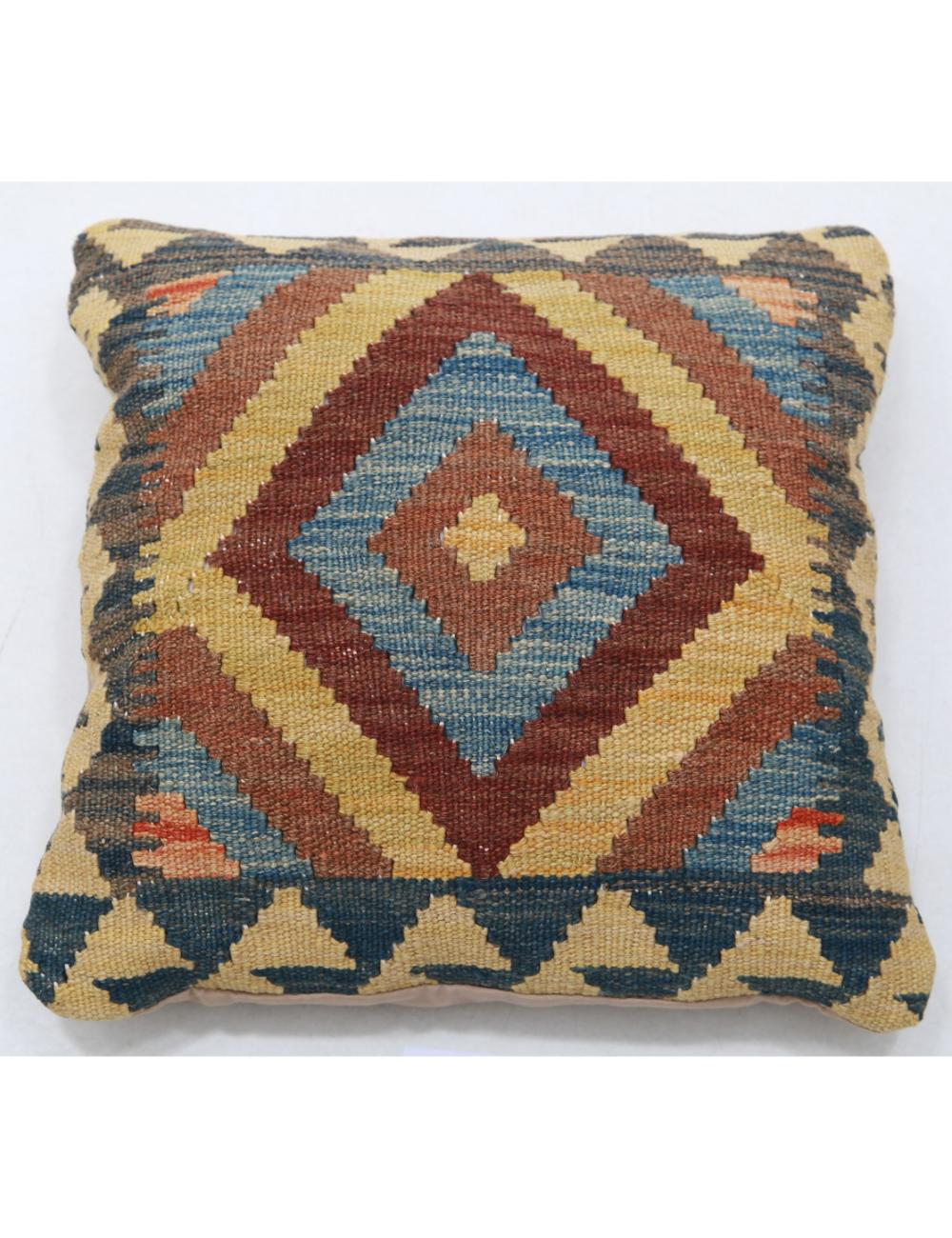 Hand Woven Tribal Multi Color Geometric Wool Pillow - 1&#39;5&#39;&#39; x 1&#39;5&#39;&#39; Arteverk Arteverk Rugs