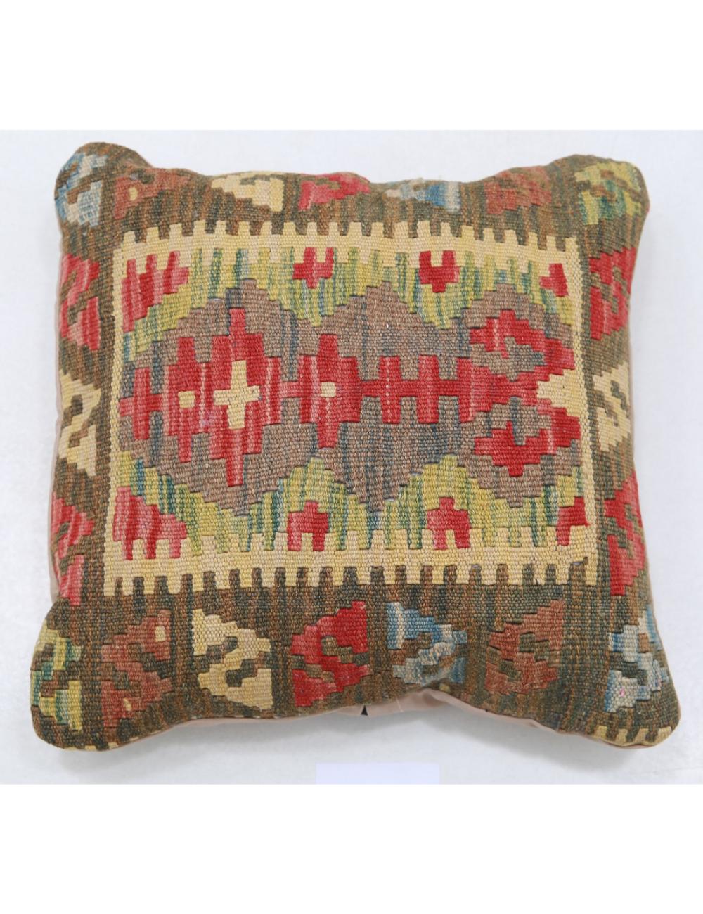 Hand Woven Tribal Multi Color Geometric Wool Pillow - 1'5'' x 1'5'' Arteverk Arteverk Rugs