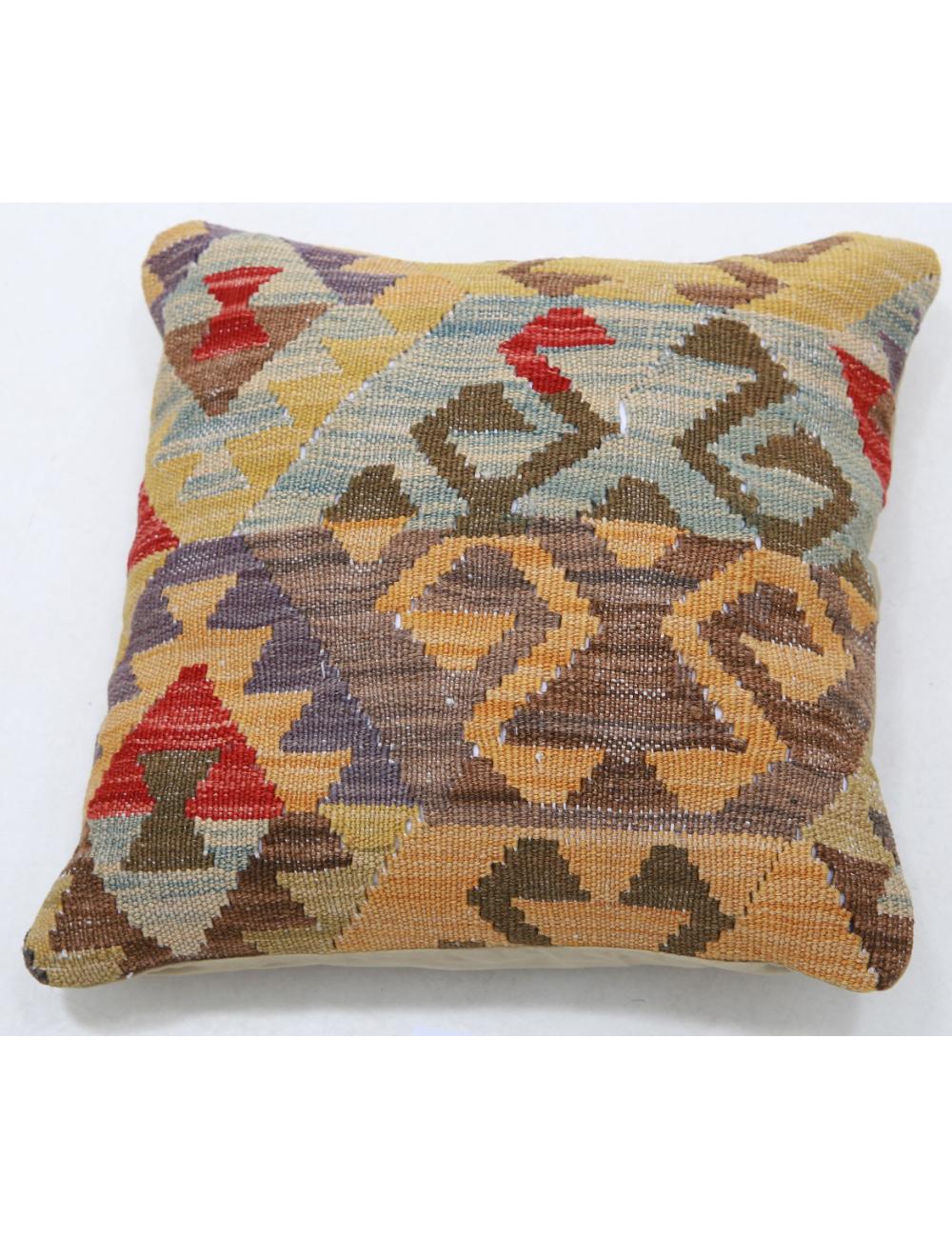 Hand Woven Tribal Multi Color Geometric Wool Pillow - 1&#39;5&#39;&#39; x 1&#39;5&#39;&#39; Arteverk Arteverk Rugs