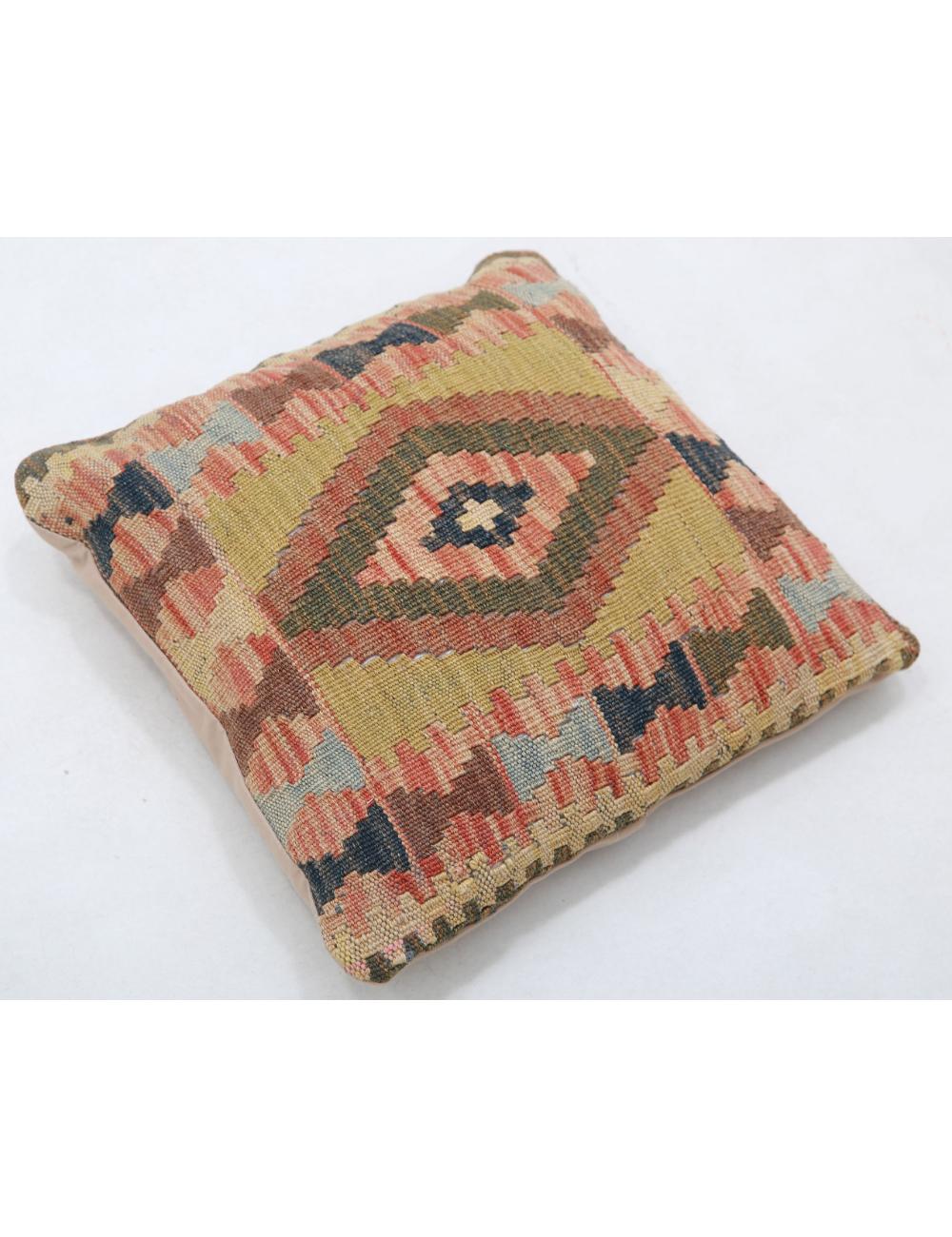 Hand Woven Tribal Multi Color Geometric Wool Pillow - 1'5'' x 1'5'' Arteverk Arteverk Rugs