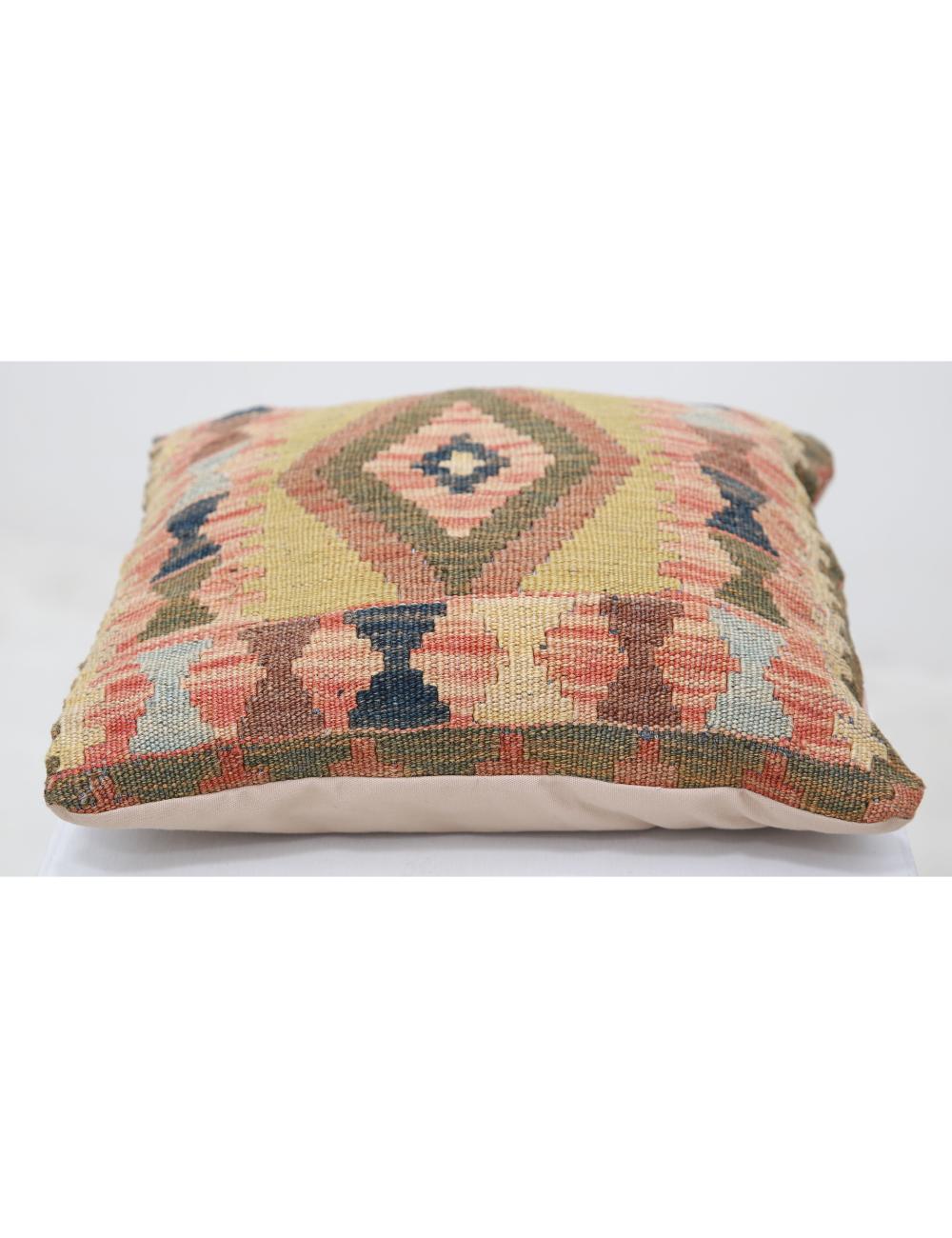 Hand Woven Tribal Multi Color Geometric Wool Pillow - 1'5'' x 1'5'' Arteverk Arteverk Rugs