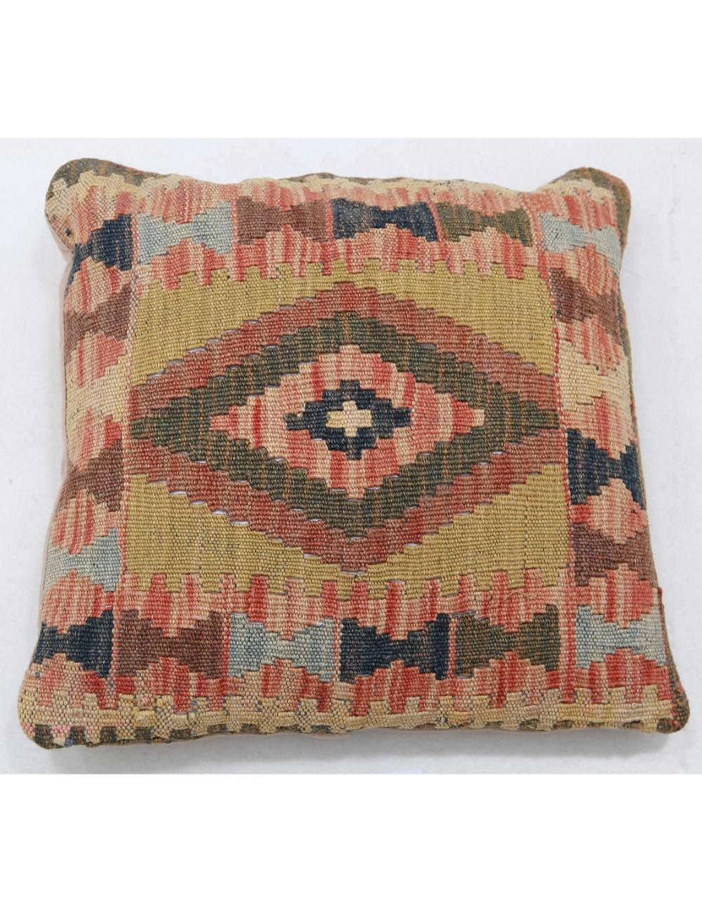 Hand Woven Tribal Multi Color Geometric Wool Pillow - 1&#39;5&#39;&#39; x 1&#39;5&#39;&#39; Arteverk Arteverk Rugs